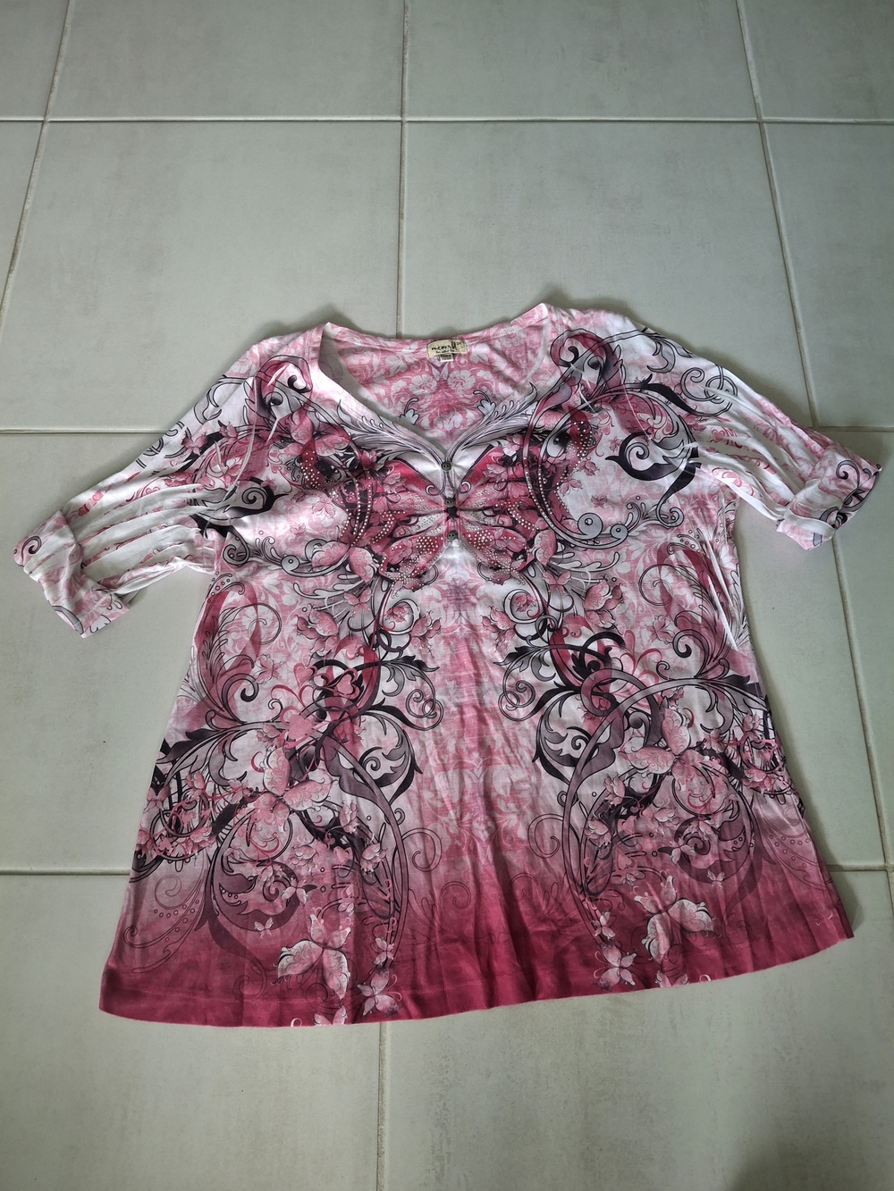 Women's Pink Floral V-Neck Top - Unbranded